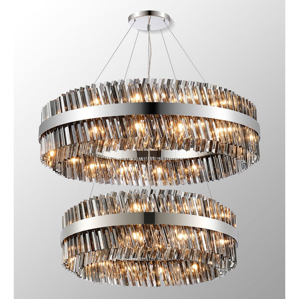 Kelly Two Tier Pendant 80cm & 100cm Tiers in Polished Nickel & Smoke Glass