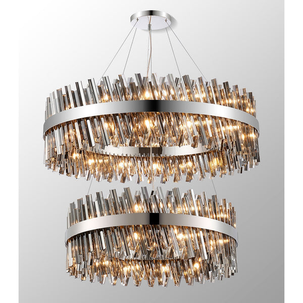 Kelly Two Tier Pendant 80cm & 100cm Tiers in Polished Nickel & Smoke Glass