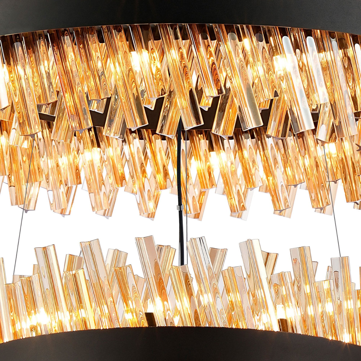 Kelly Three Tier Pendant 60cm, 80cm & 100cm Tiers in Satin Black & Amber Glass