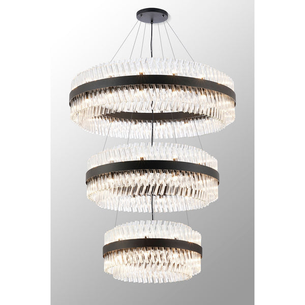 Kelly Three Tier Pendant 60cm, 80cm & 100cm Tiers in Satin Black & Clear Glass