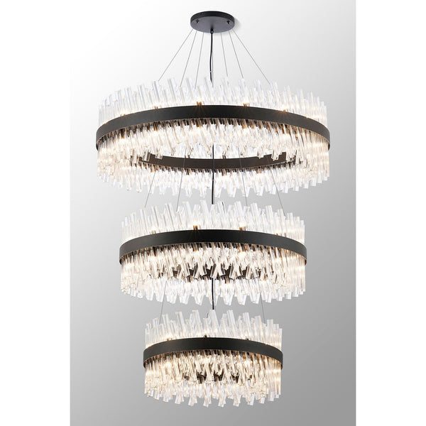 Kelly Three Tier Pendant 60cm, 80cm & 100cm Tiers in Satin Black & Clear Glass