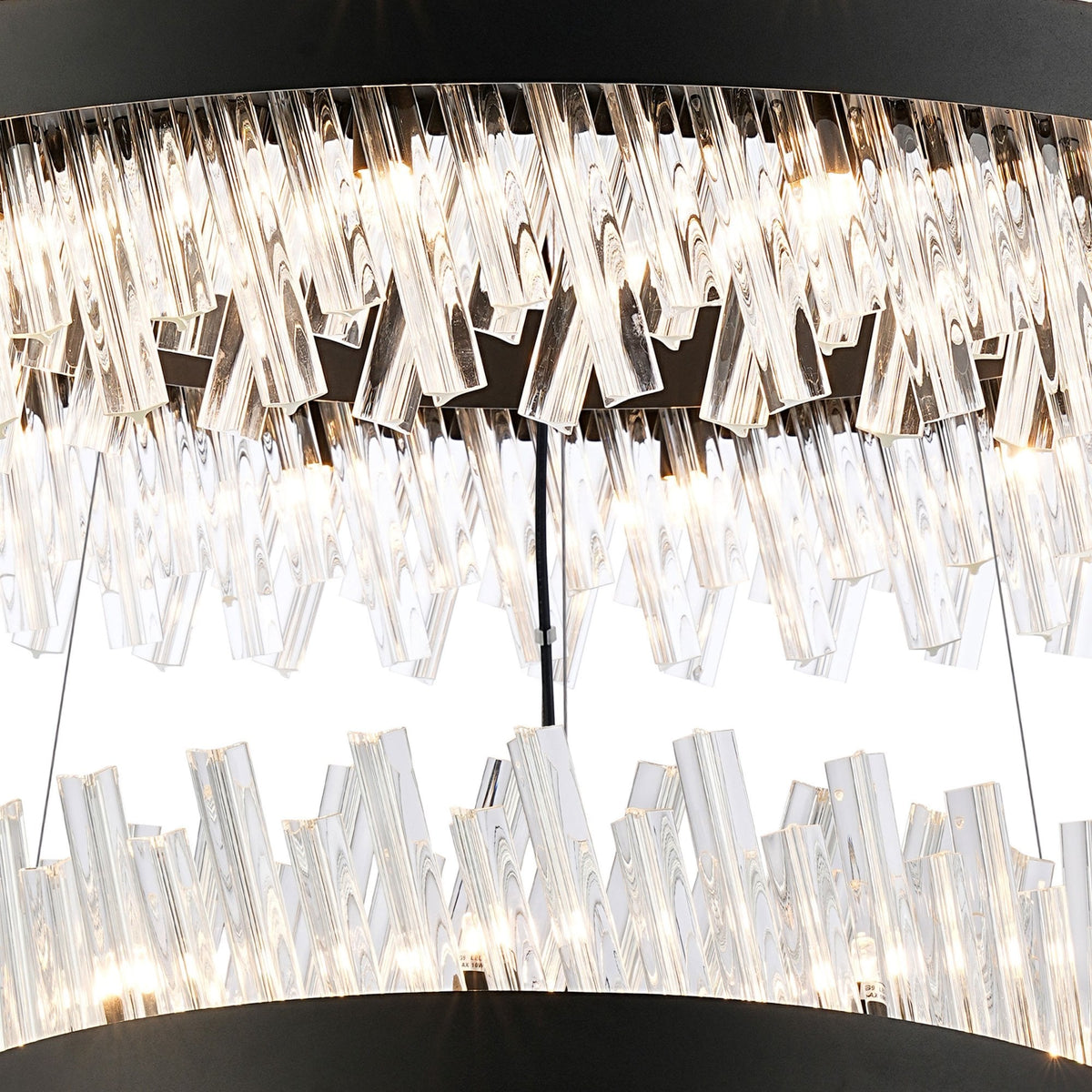 Kelly Three Tier Pendant 60cm, 80cm & 100cm Tiers in Satin Black & Clear Glass