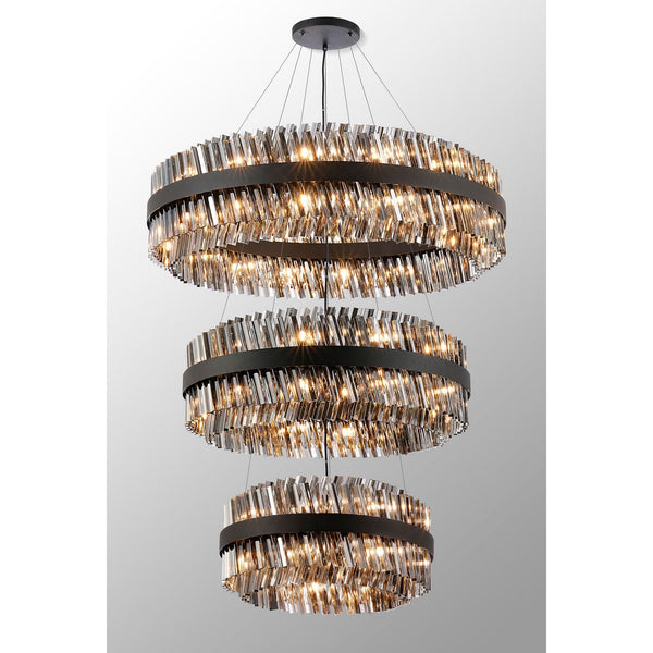 Kelly Three Tier Pendant 60cm, 80cm & 100cm Tiers in Satin Black & Smoke Glass