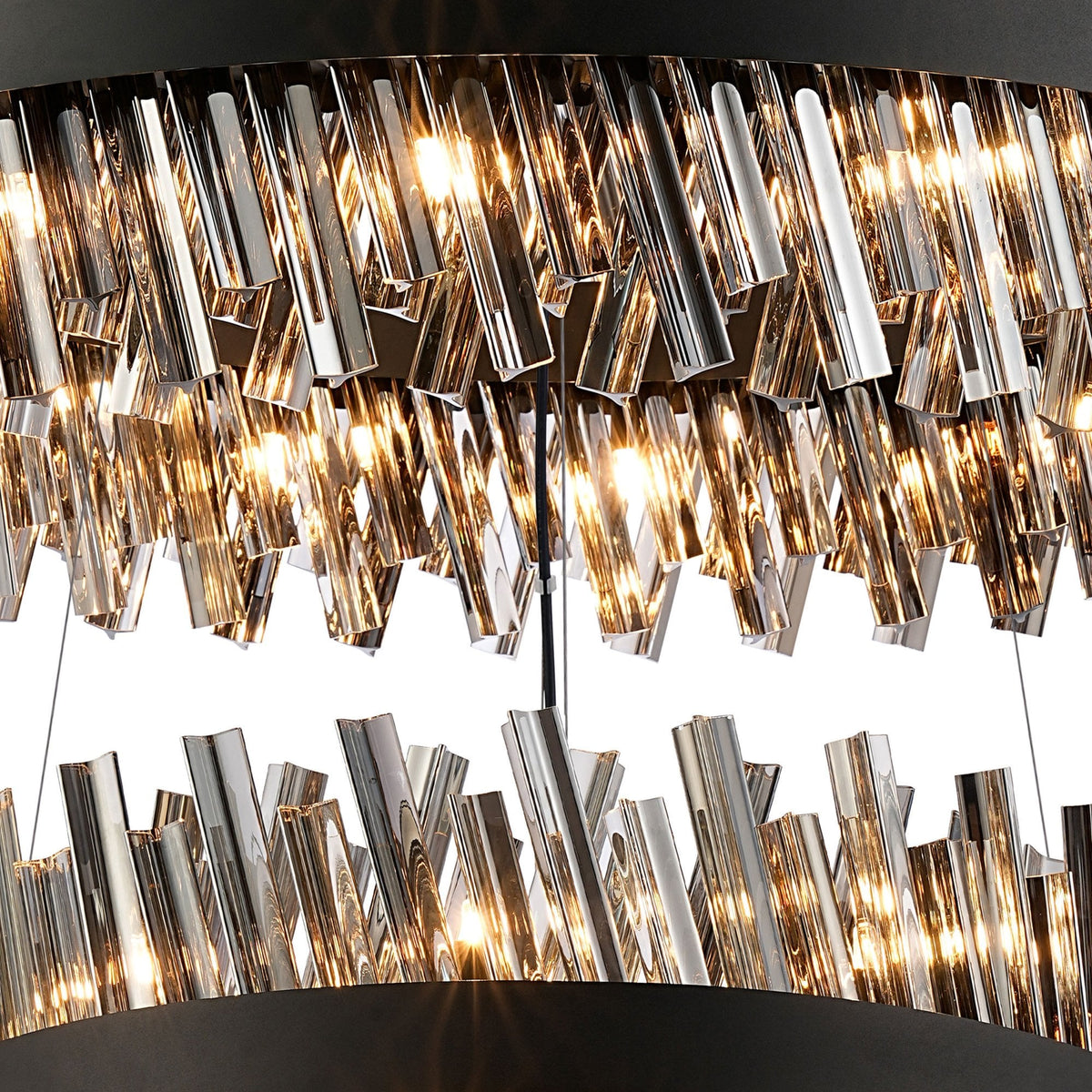 Kelly Three Tier Pendant 60cm, 80cm & 100cm Tiers in Satin Black & Smoke Glass