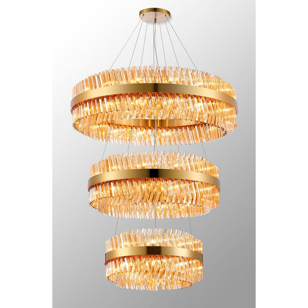 Kelly Three Tier Pendant 60cm, 80cm & 100cm Tiers in Brass & Amber Glass