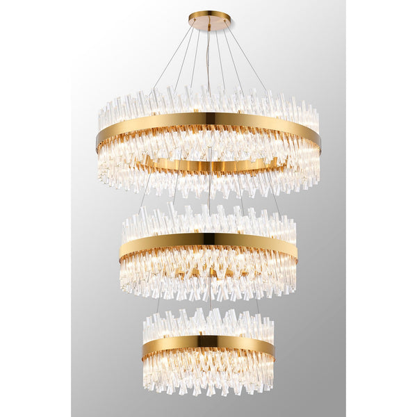 Kelly Three Tier Pendant 60cm, 80cm & 100cm Tiers in Brass & Clear Glass