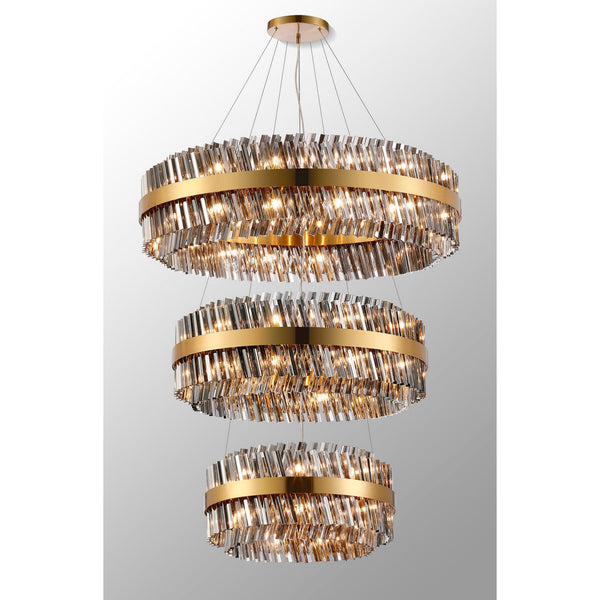 Kelly Three Tier Pendant 60cm, 80cm & 100cm Tiers in Brass & Smoke Glass