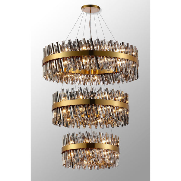 Kelly Three Tier Pendant 60cm, 80cm & 100cm Tiers in Brass & Smoke Glass