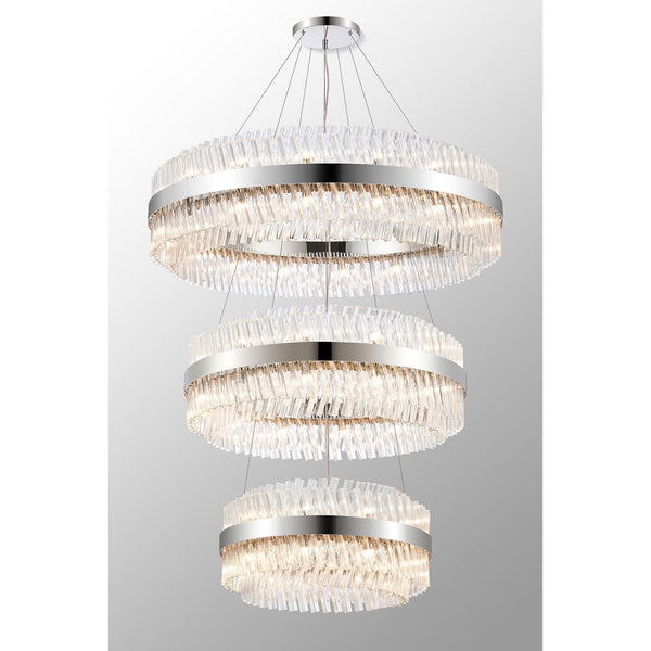 Kelly Three Tier Pendant 60cm, 80cm & 100cm Tiers in Polished Nickel & Clear Glass