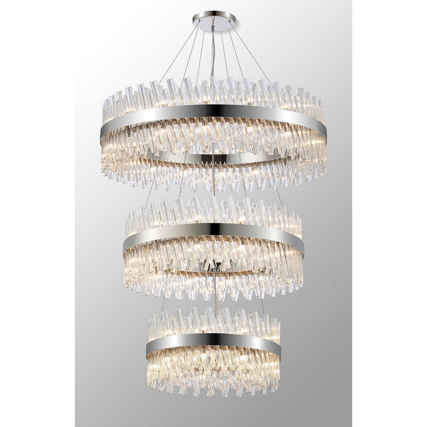 Kelly Three Tier Pendant 60cm, 80cm & 100cm Tiers in Polished Nickel & Clear Glass