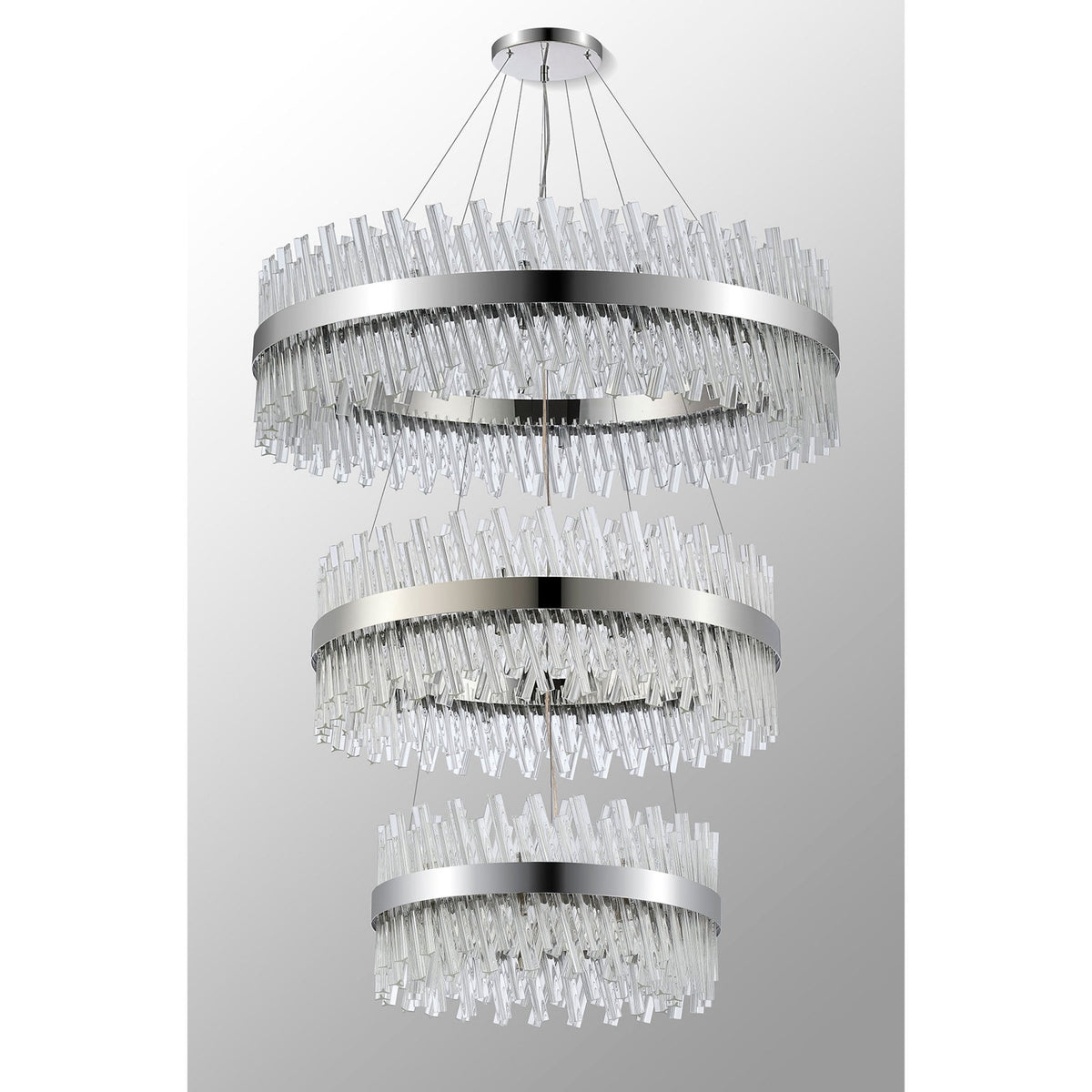 Kelly Three Tier Pendant 60cm, 80cm & 100cm Tiers in Polished Nickel & Clear Glass