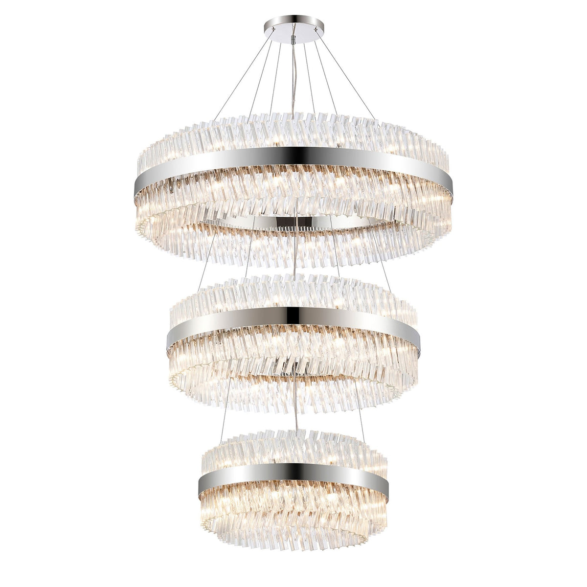 Kelly Three Tier Pendant 60cm, 80cm & 100cm Tiers in Polished Nickel & Clear Glass
