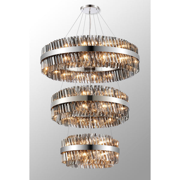 Kelly Three Tier Pendant 60cm, 80cm & 100cm Tiers in Polished Nickel & Smoke Glass