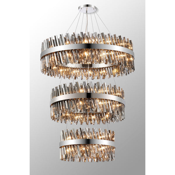Kelly Three Tier Pendant 60cm, 80cm & 100cm Tiers in Polished Nickel & Smoke Glass