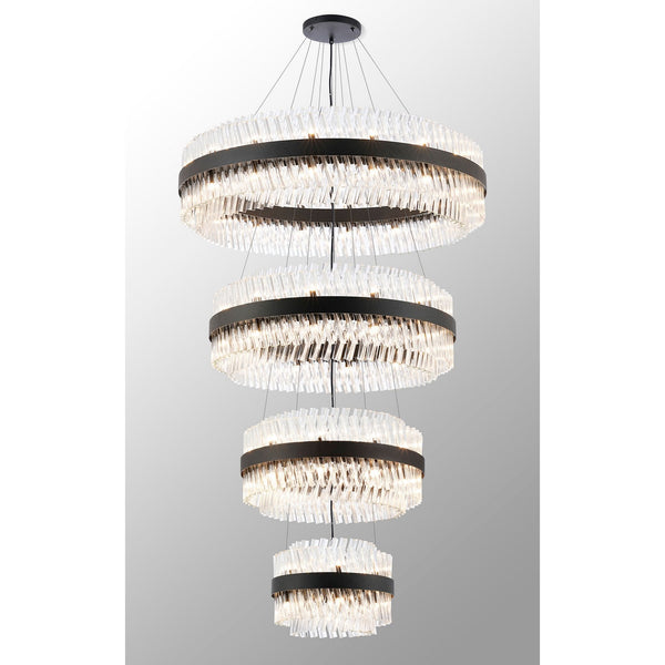 Kelly Four Tier Pendant 40cm, 60cm, 80cm & 100cm Tiers in Satin Black & Clear Glass