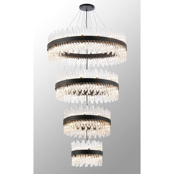 Kelly Four Tier Pendant 40cm, 60cm, 80cm & 100cm Tiers in Satin Black & Clear Glass