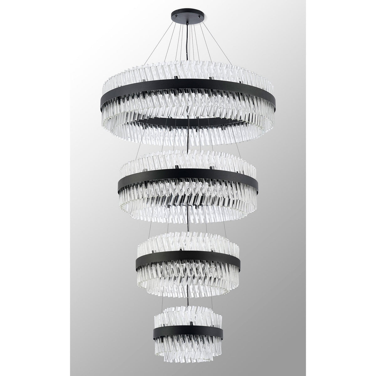 Kelly Four Tier Pendant 40cm, 60cm, 80cm & 100cm Tiers in Satin Black & Clear Glass