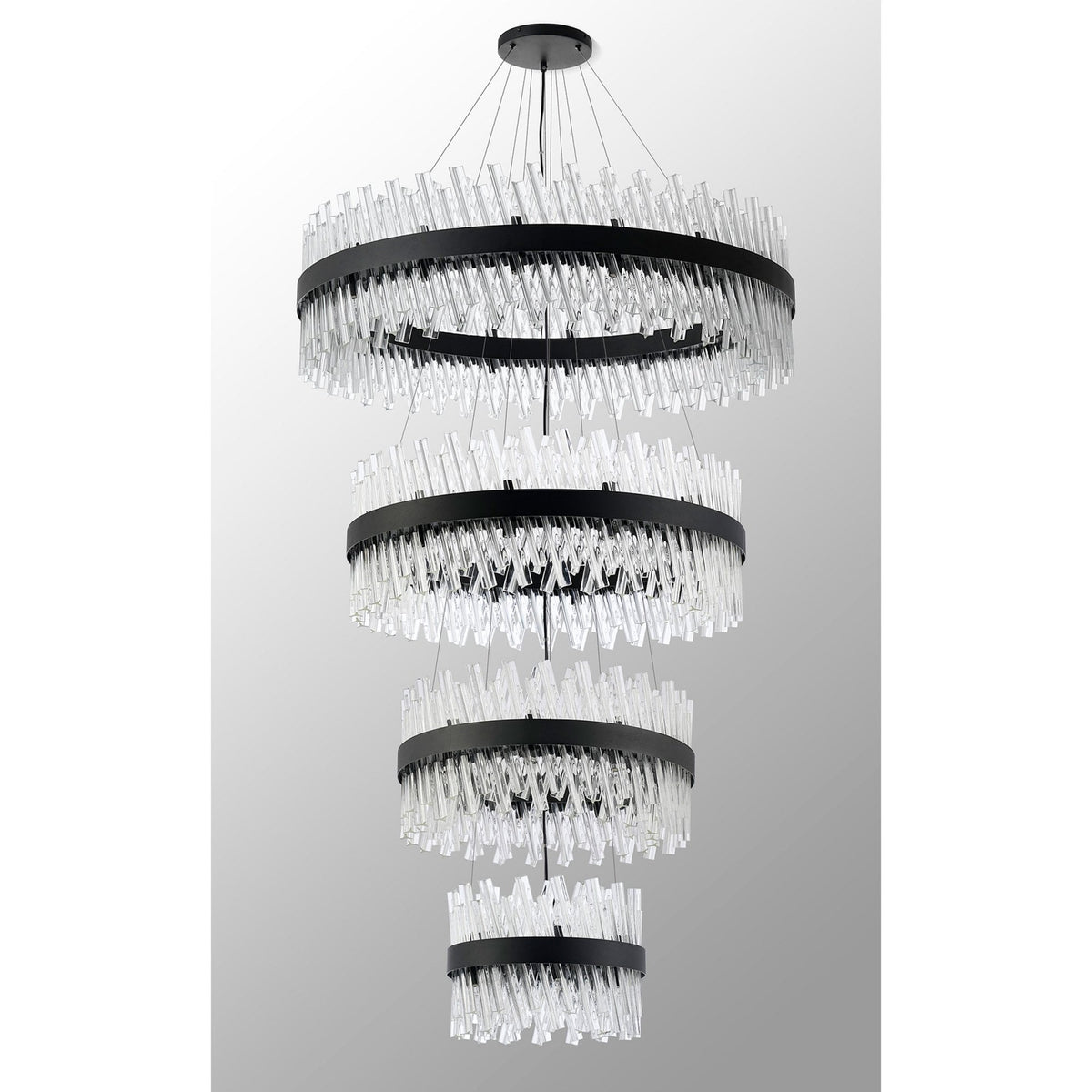 Kelly Four Tier Pendant 40cm, 60cm, 80cm & 100cm Tiers in Satin Black & Clear Glass