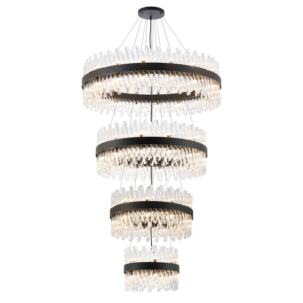 Kelly Four Tier Pendant 40cm, 60cm, 80cm & 100cm Tiers in Satin Black & Clear Glass