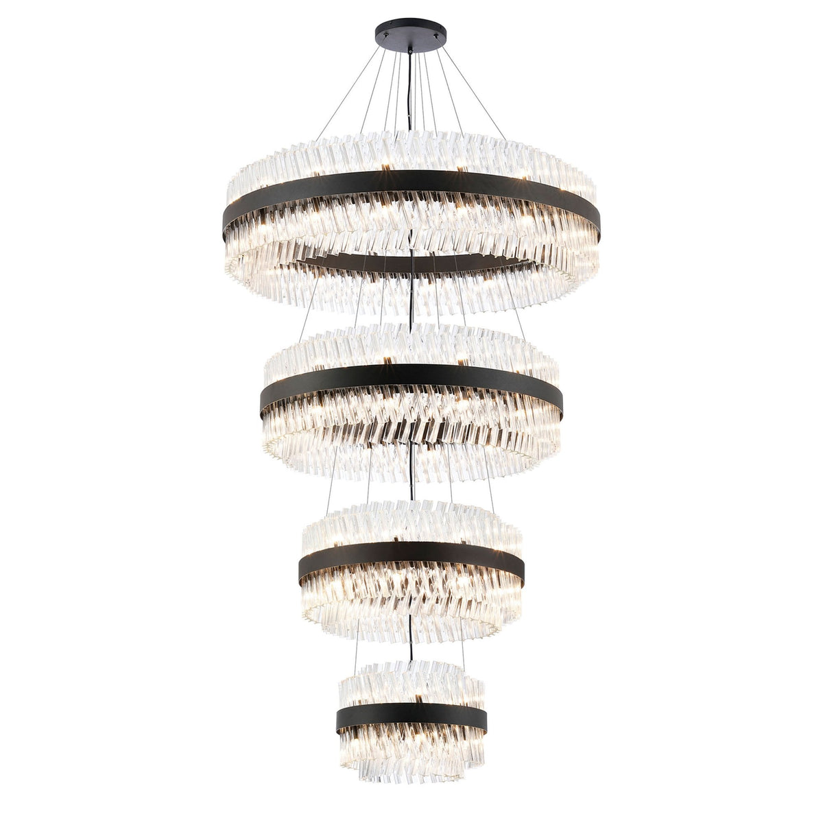 Kelly Four Tier Pendant 40cm, 60cm, 80cm & 100cm Tiers in Satin Black & Clear Glass
