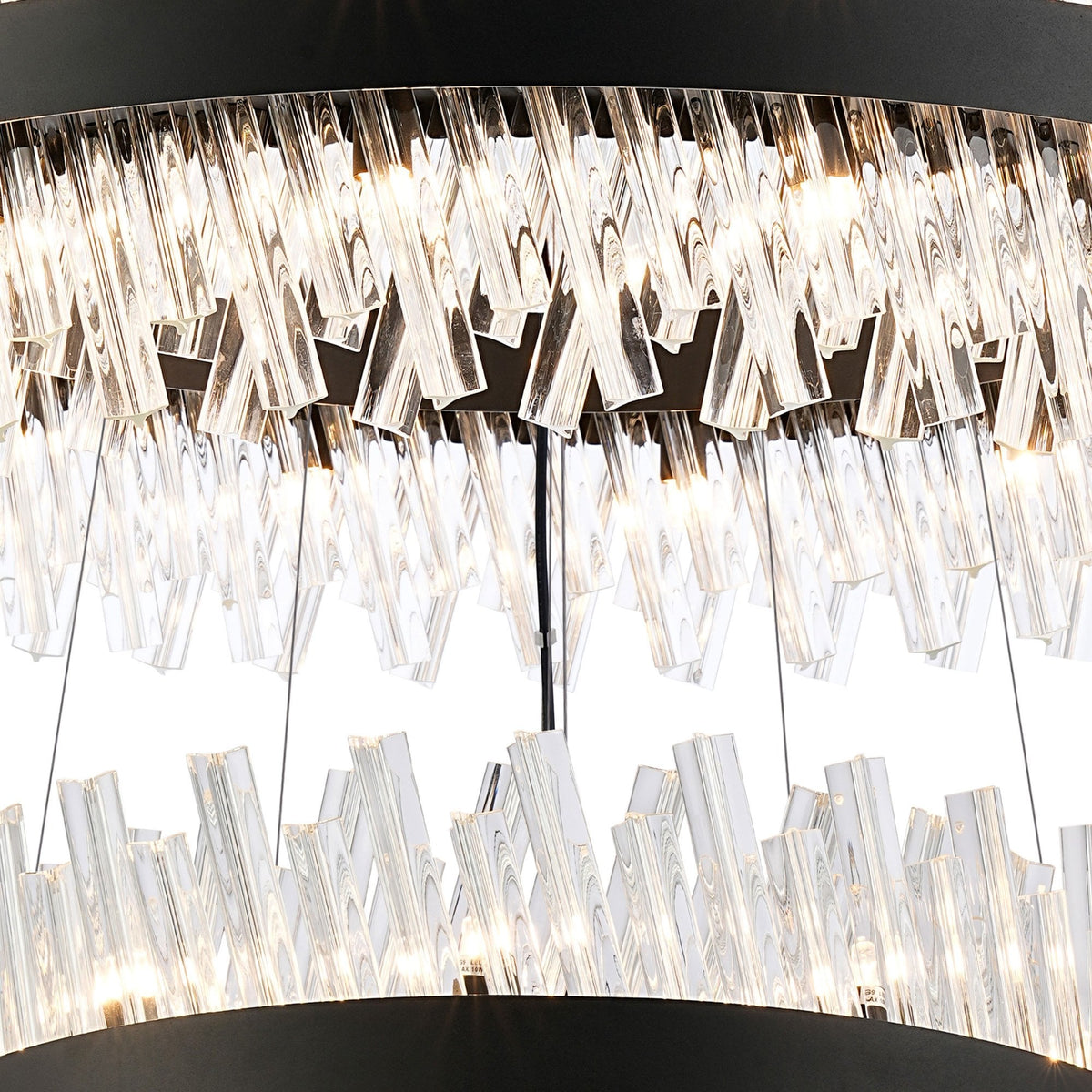Kelly Four Tier Pendant 40cm, 60cm, 80cm & 100cm Tiers in Satin Black & Clear Glass