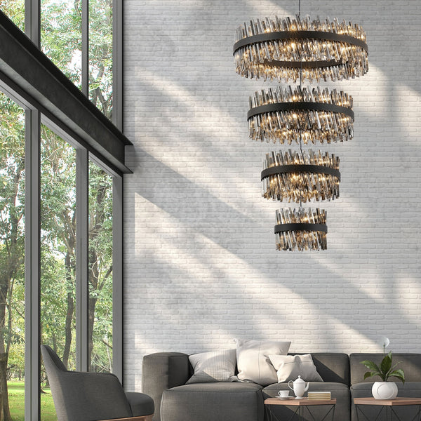 Kelly Four Tier Pendant 40cm, 60cm, 80cm & 100cm Tiers in Satin Black & Smoke Glass