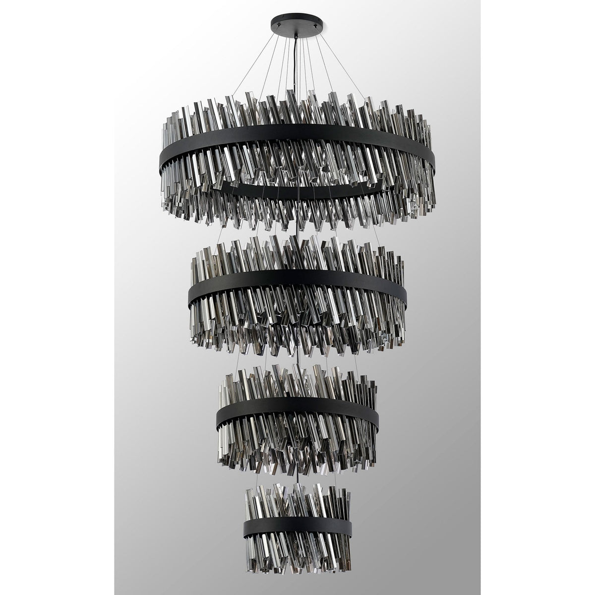 Kelly Four Tier Pendant 40cm, 60cm, 80cm & 100cm Tiers in Satin Black & Smoke Glass