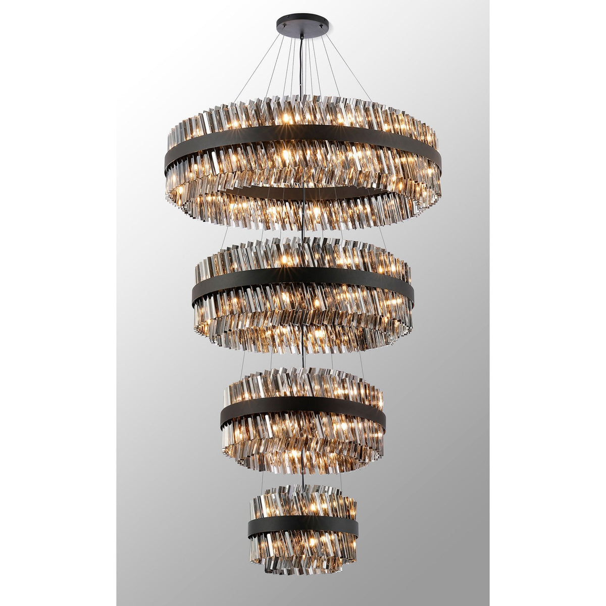 Kelly Four Tier Pendant 40cm, 60cm, 80cm & 100cm Tiers in Satin Black & Smoke Glass