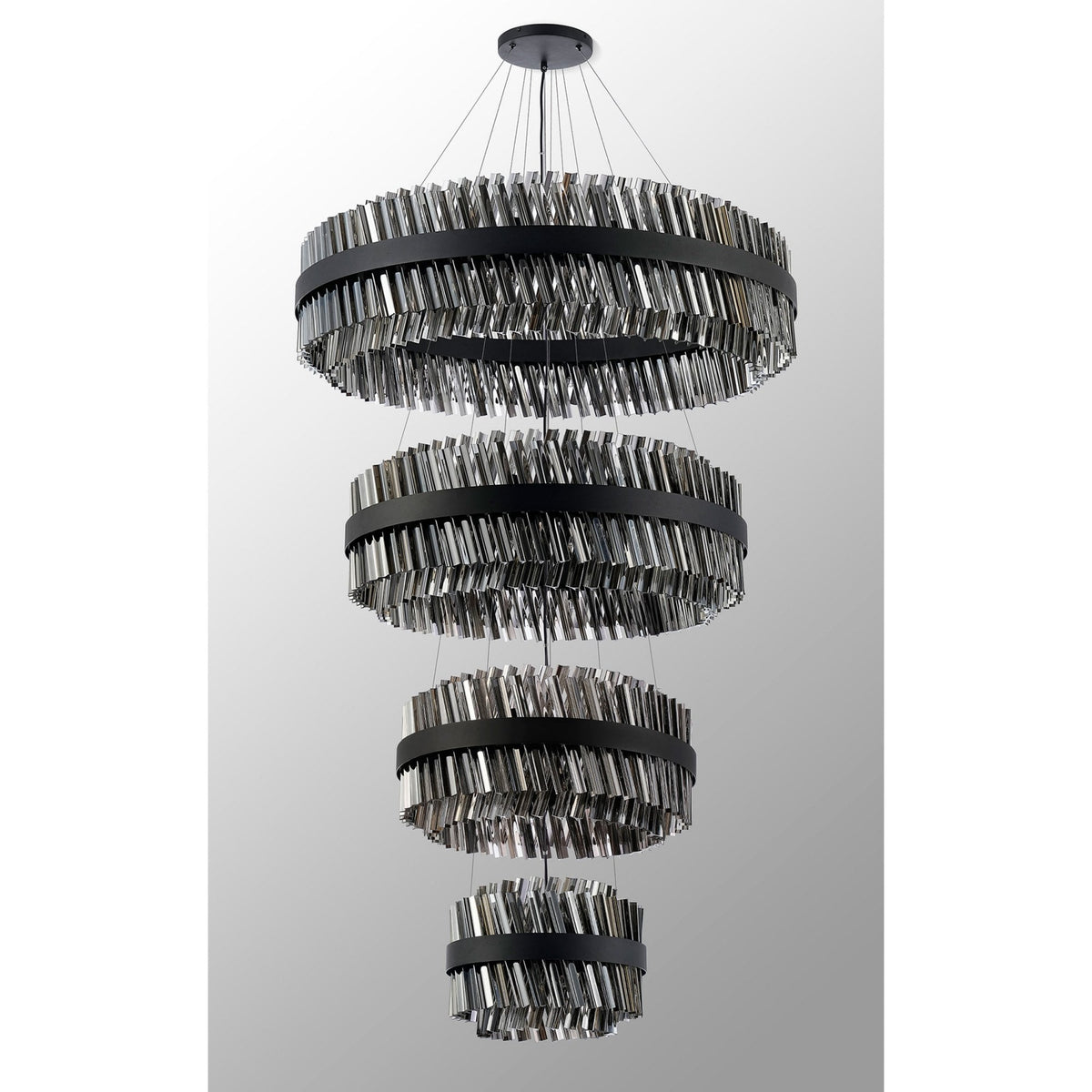 Kelly Four Tier Pendant 40cm, 60cm, 80cm & 100cm Tiers in Satin Black & Smoke Glass