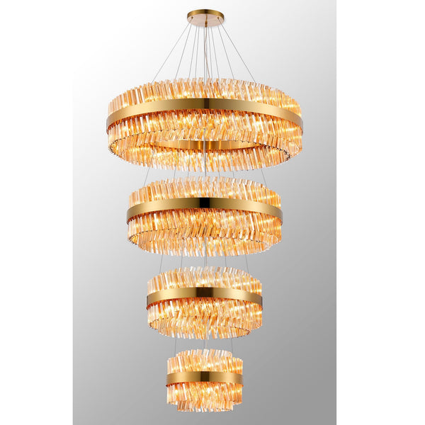 Kelly Four Tier Pendant 40cm, 60cm, 80cm & 100cm Tiers in Brass & Amber Glass