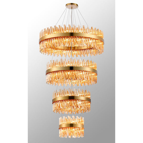 Kelly Four Tier Pendant 40cm, 60cm, 80cm & 100cm Tiers in Brass & Amber Glass