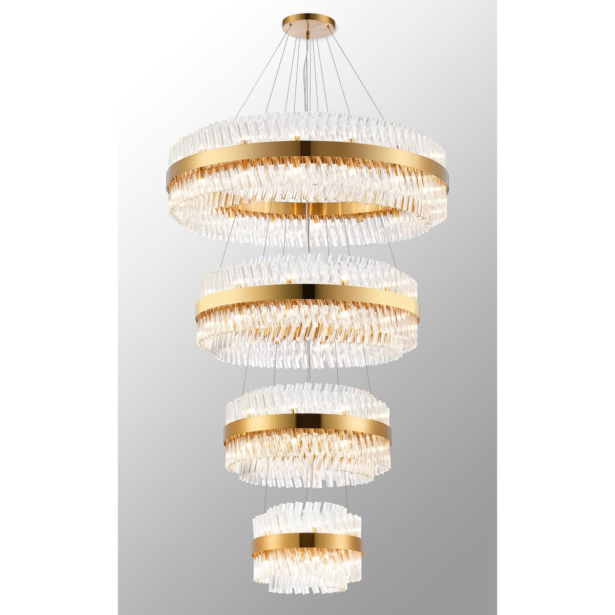 Kelly Four Tier Pendant 40cm, 60cm, 80cm & 100cm Tiers in Brass & Clear Glass