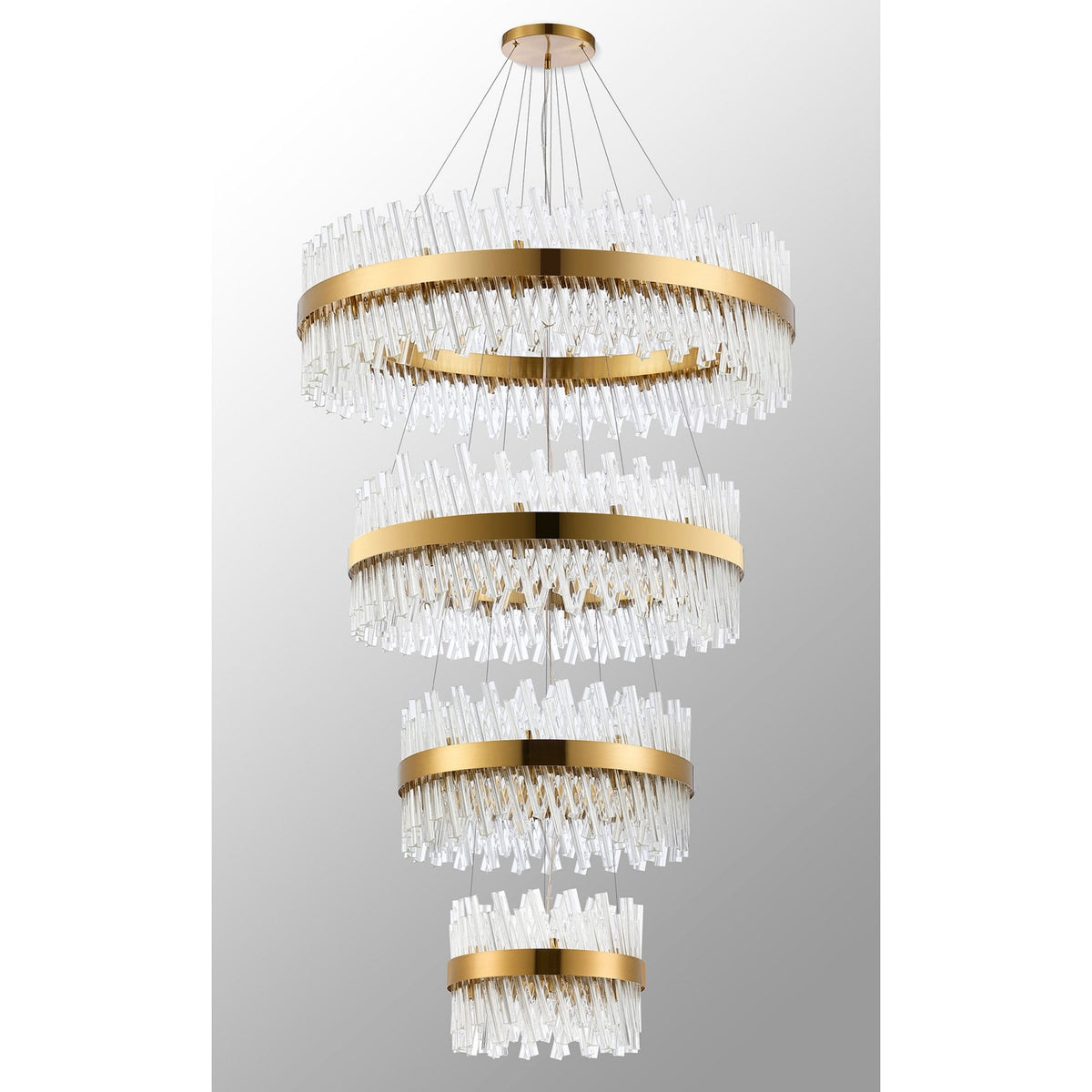 Kelly Four Tier Pendant 40cm, 60cm, 80cm & 100cm Tiers in Brass & Clear Glass