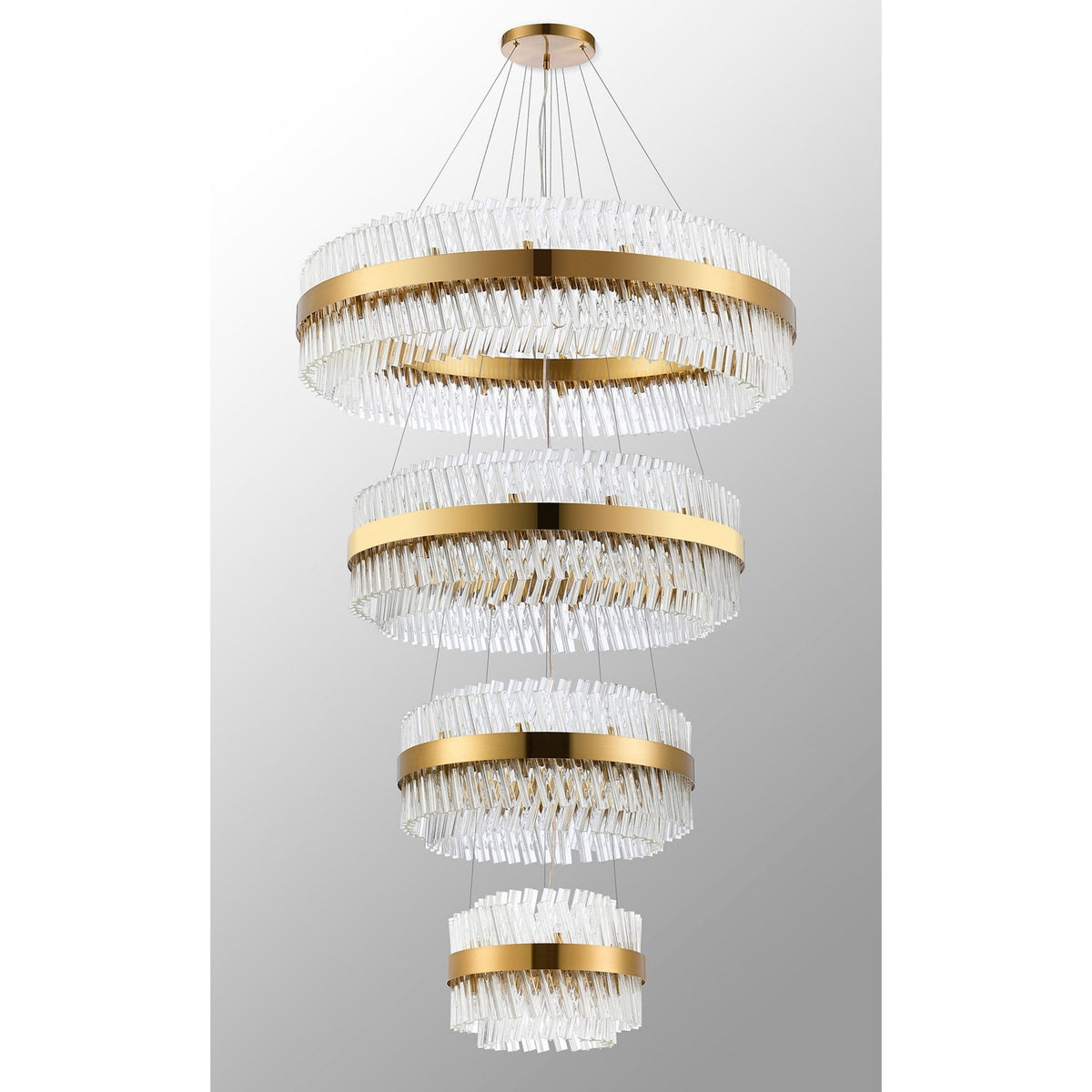 Kelly Four Tier Pendant 40cm, 60cm, 80cm & 100cm Tiers in Brass & Clear Glass