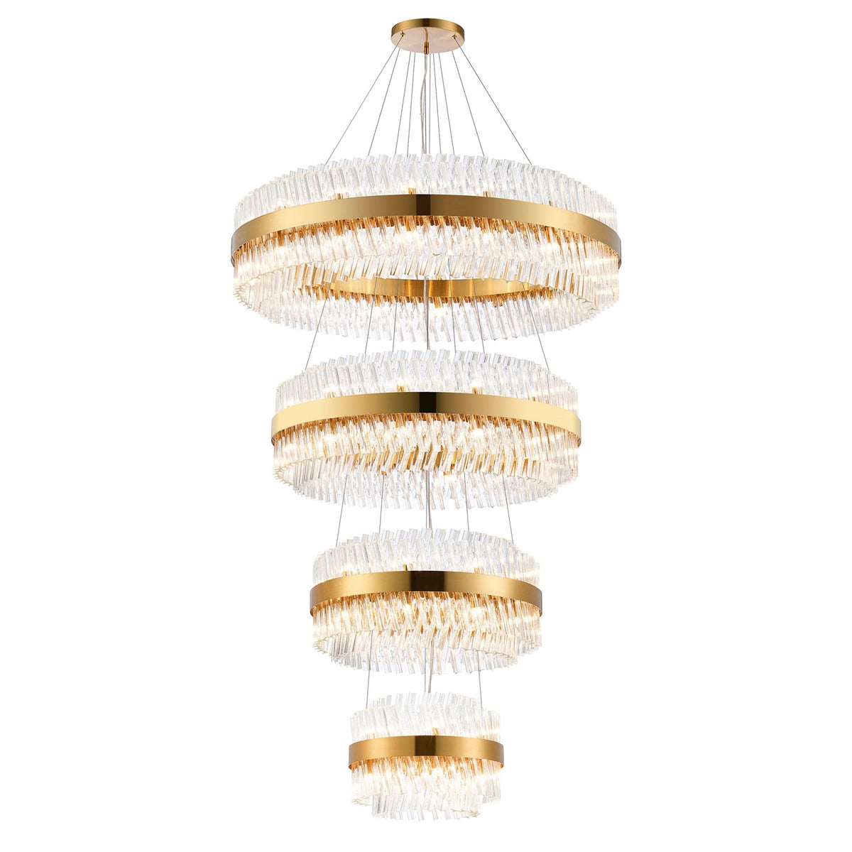 Kelly Four Tier Pendant 40cm, 60cm, 80cm & 100cm Tiers in Brass & Clear Glass