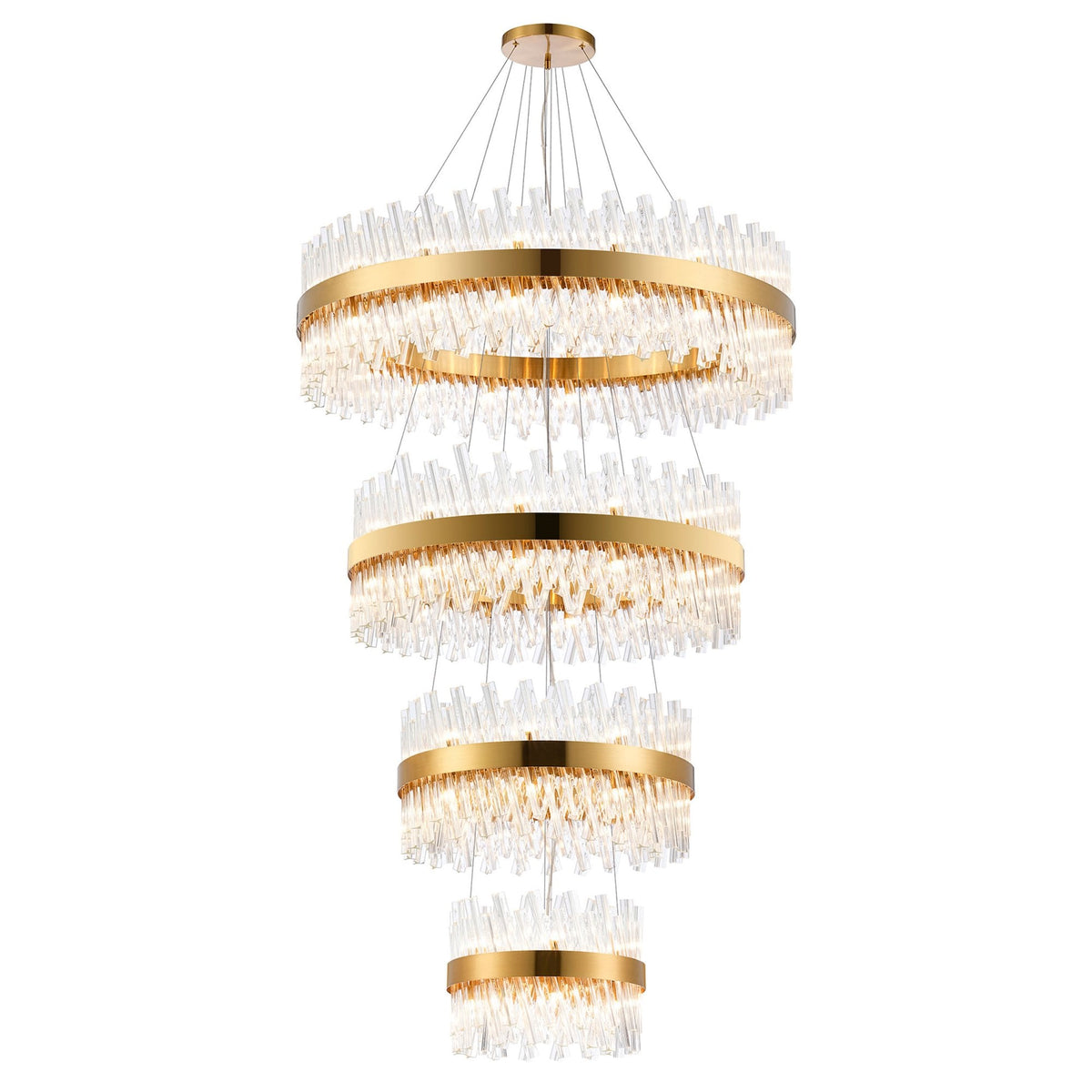 Kelly Four Tier Pendant 40cm, 60cm, 80cm & 100cm Tiers in Brass & Clear Glass