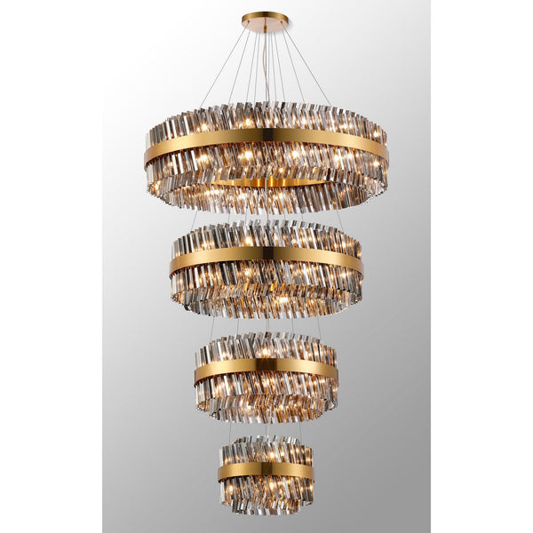 Kelly Four Tier Pendant 40cm, 60cm, 80cm & 100cm Tiers in Brass & Smoke Glass