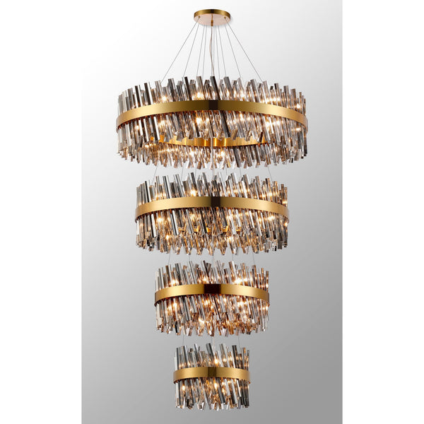 Kelly Four Tier Pendant 40cm, 60cm, 80cm & 100cm Tiers in Brass & Smoke Glass