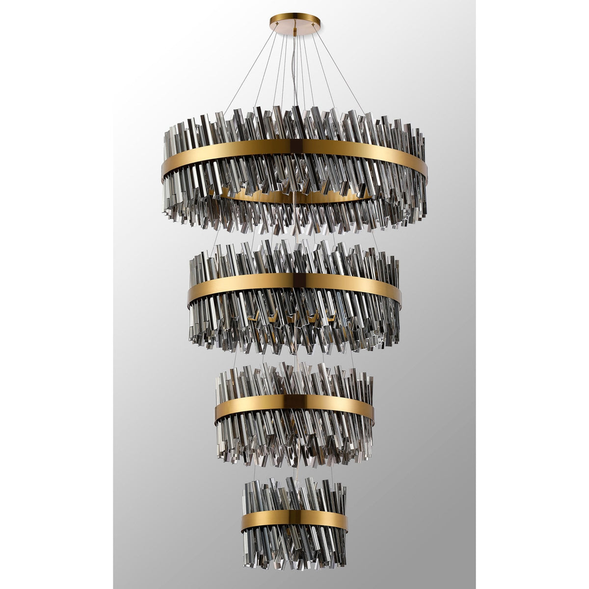 Kelly Four Tier Pendant 40cm, 60cm, 80cm & 100cm Tiers in Brass & Smoke Glass