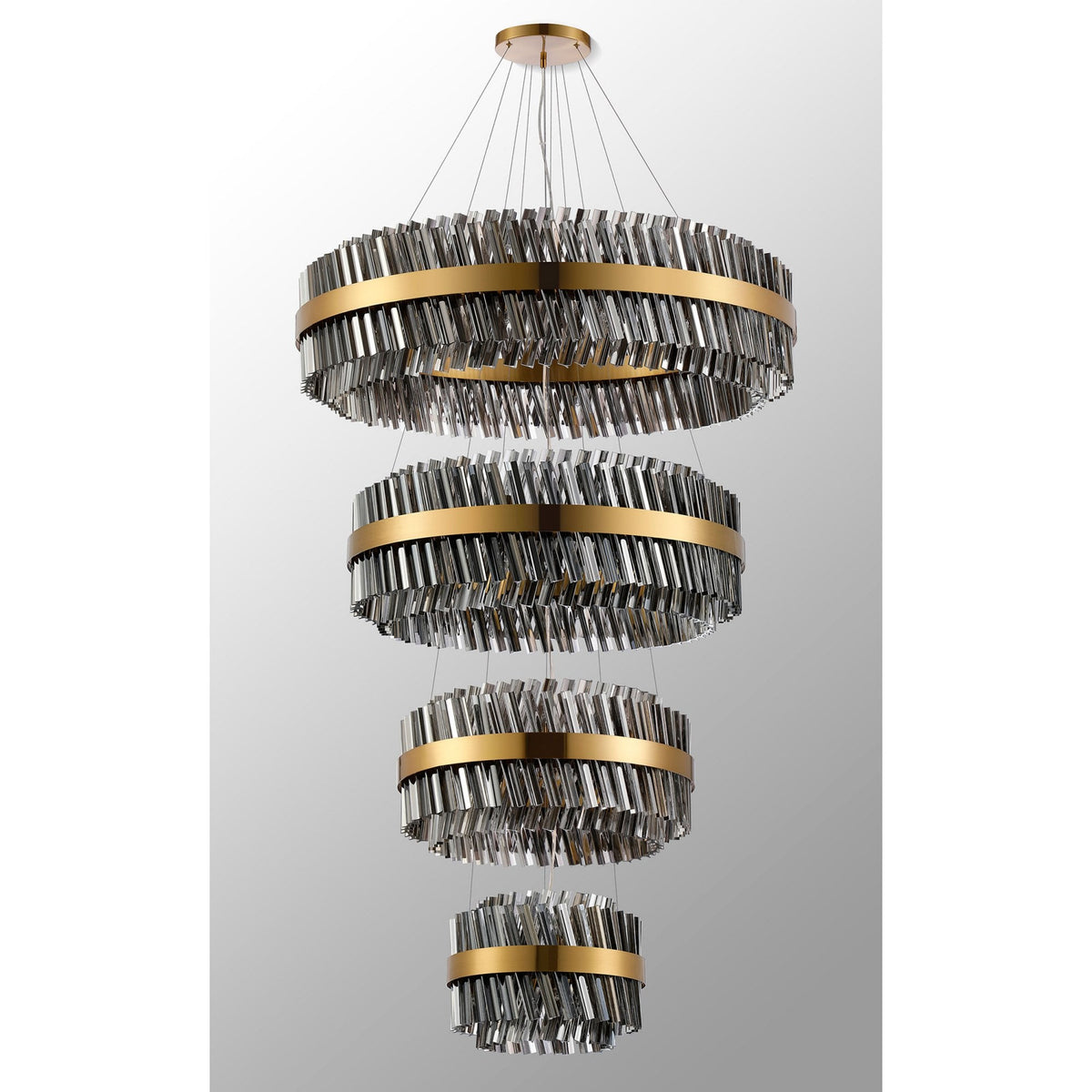 Kelly Four Tier Pendant 40cm, 60cm, 80cm & 100cm Tiers in Brass & Smoke Glass