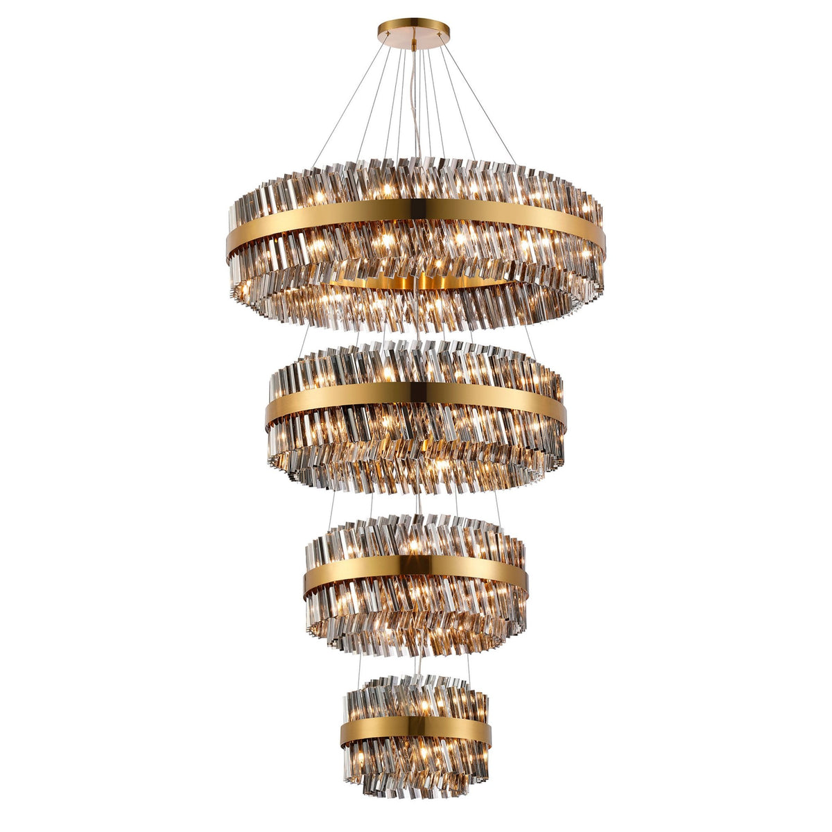 Kelly Four Tier Pendant 40cm, 60cm, 80cm & 100cm Tiers in Brass & Smoke Glass