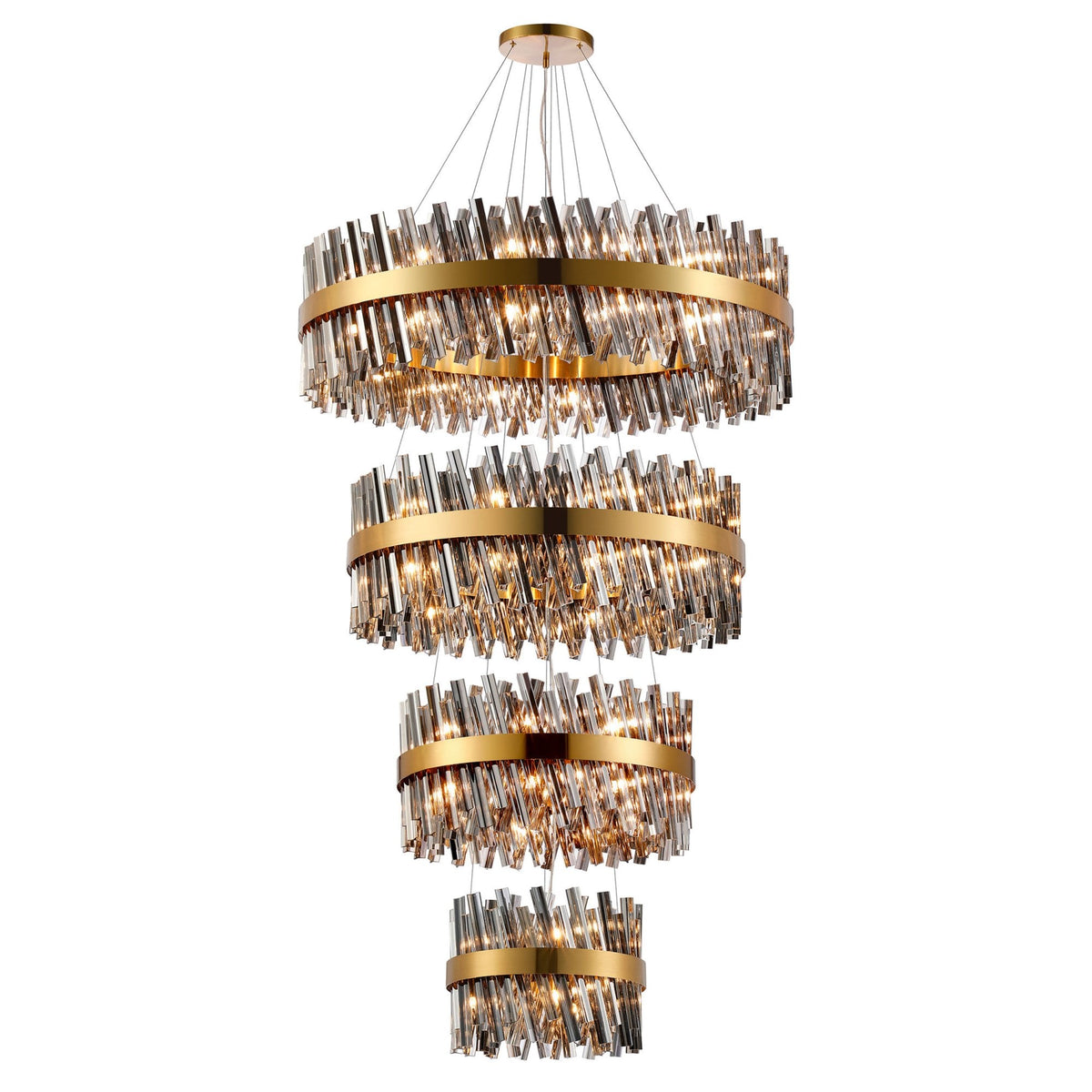 Kelly Four Tier Pendant 40cm, 60cm, 80cm & 100cm Tiers in Brass & Smoke Glass