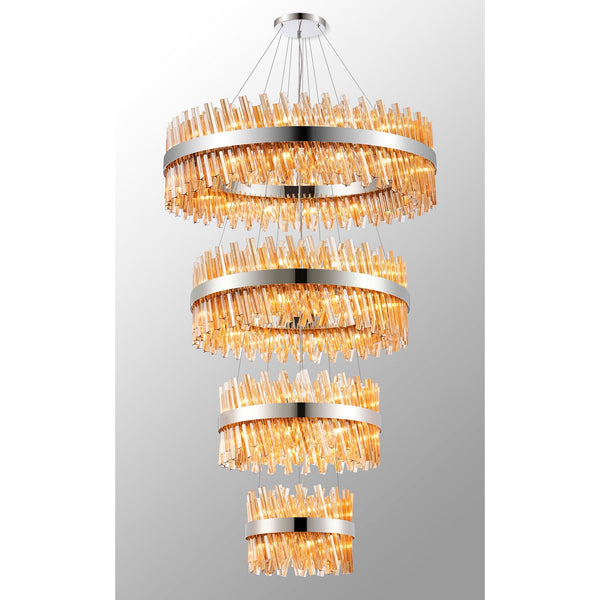 Kelly Four Tier Pendant 40cm, 60cm, 80cm & 100cm Tiers in Polished Nickel & Amber Glass
