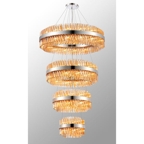 Kelly Four Tier Pendant 40cm, 60cm, 80cm & 100cm Tiers in Polished Nickel & Amber Glass