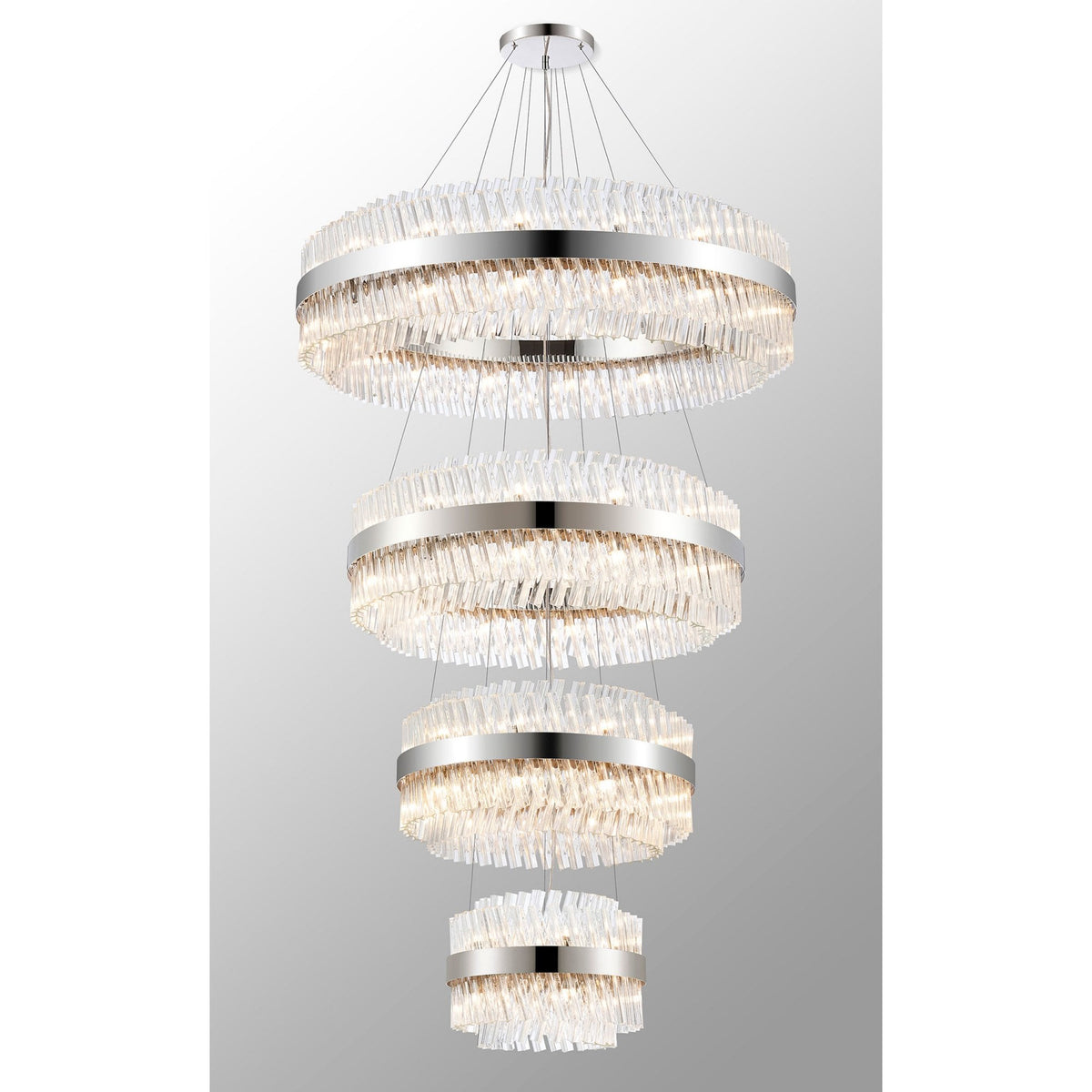 Kelly Four Tier Pendant 40cm, 60cm, 80cm & 100cm Tiers in Polished Nickel & Clear Glass