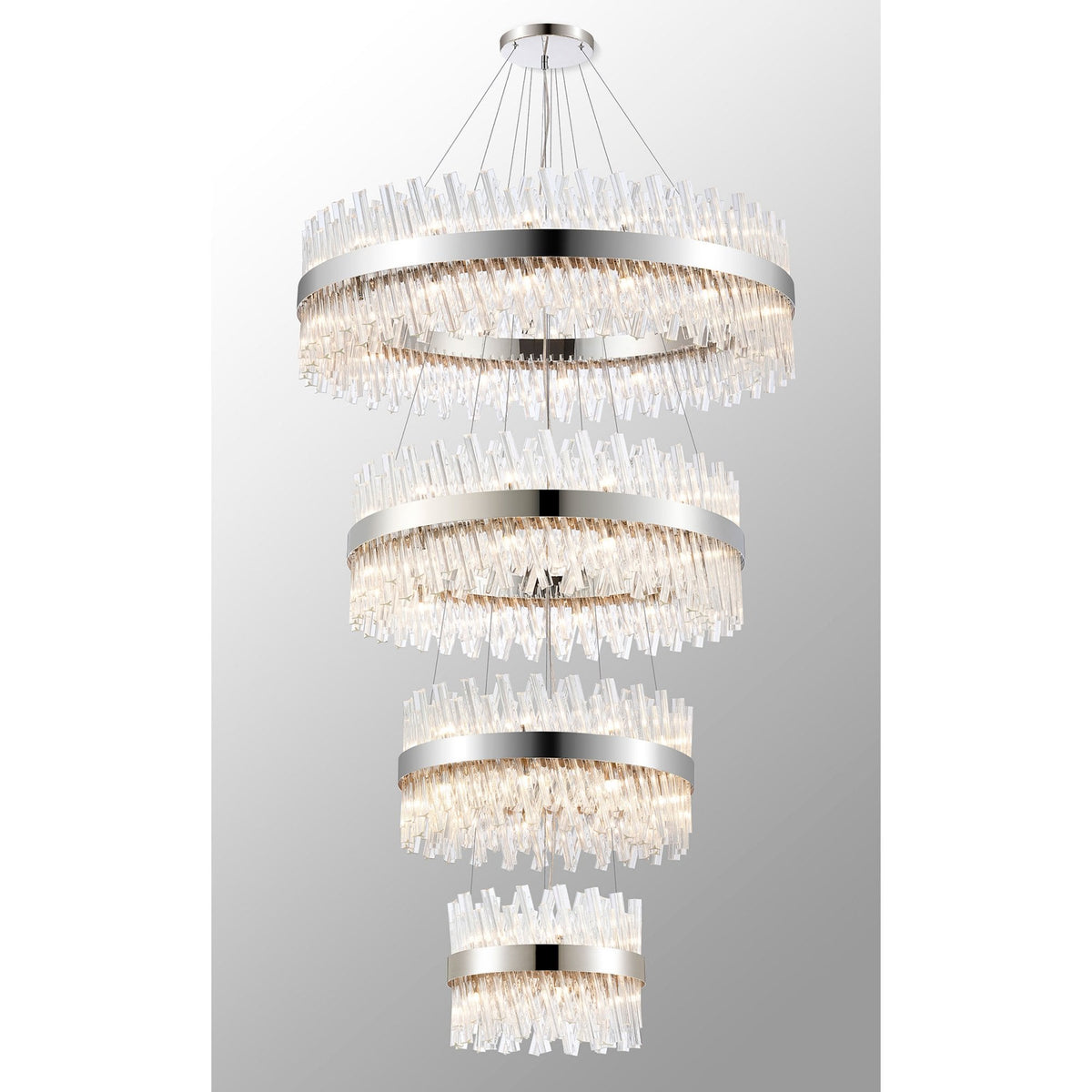 Kelly Four Tier Pendant 40cm, 60cm, 80cm & 100cm Tiers in Polished Nickel & Clear Glass