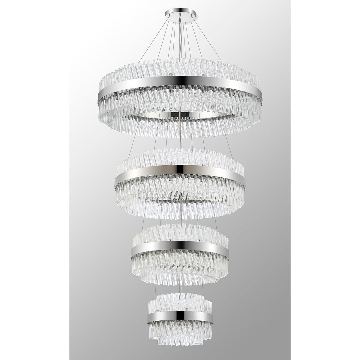 Kelly Four Tier Pendant 40cm, 60cm, 80cm & 100cm Tiers in Polished Nickel & Clear Glass