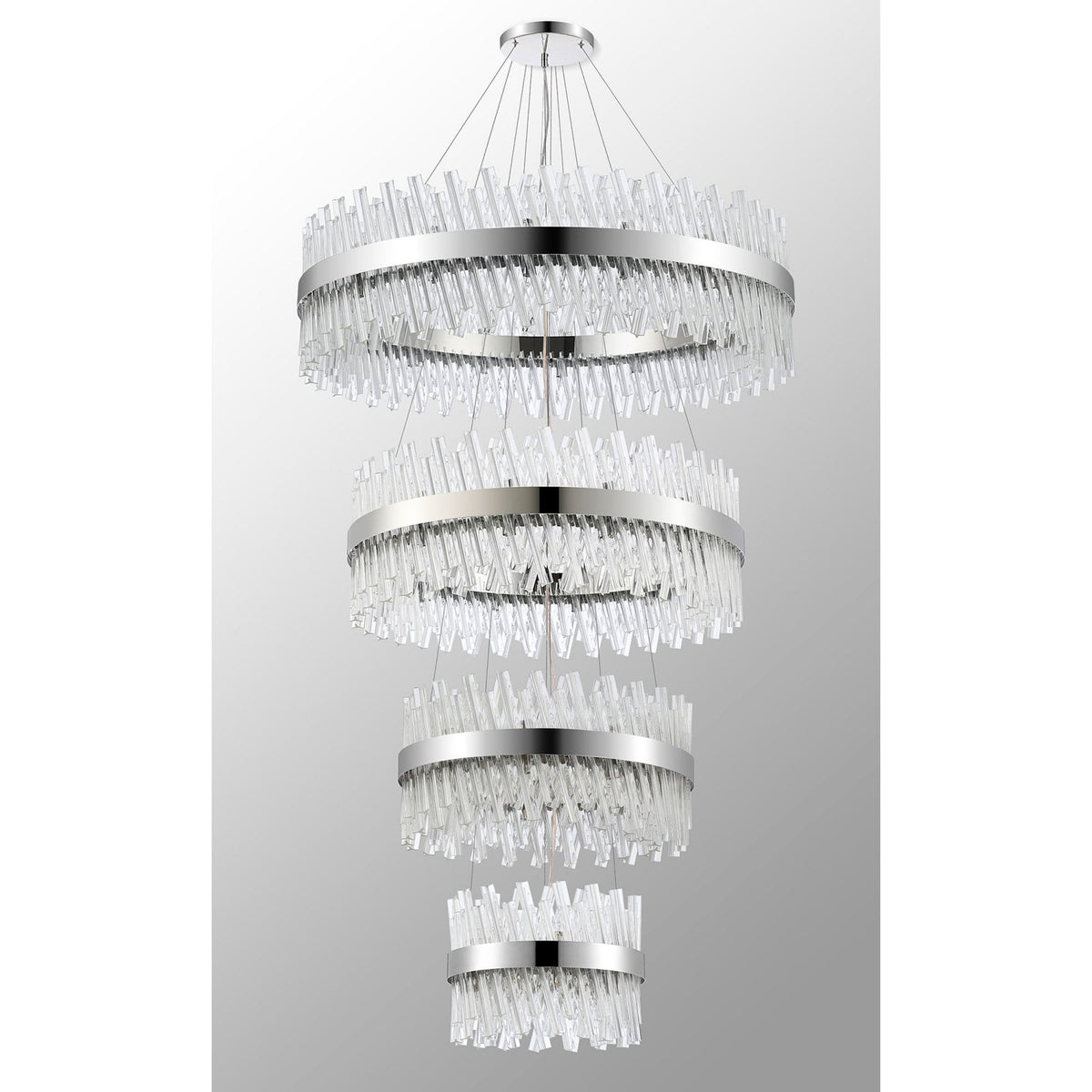 Kelly Four Tier Pendant 40cm, 60cm, 80cm & 100cm Tiers in Polished Nickel & Clear Glass