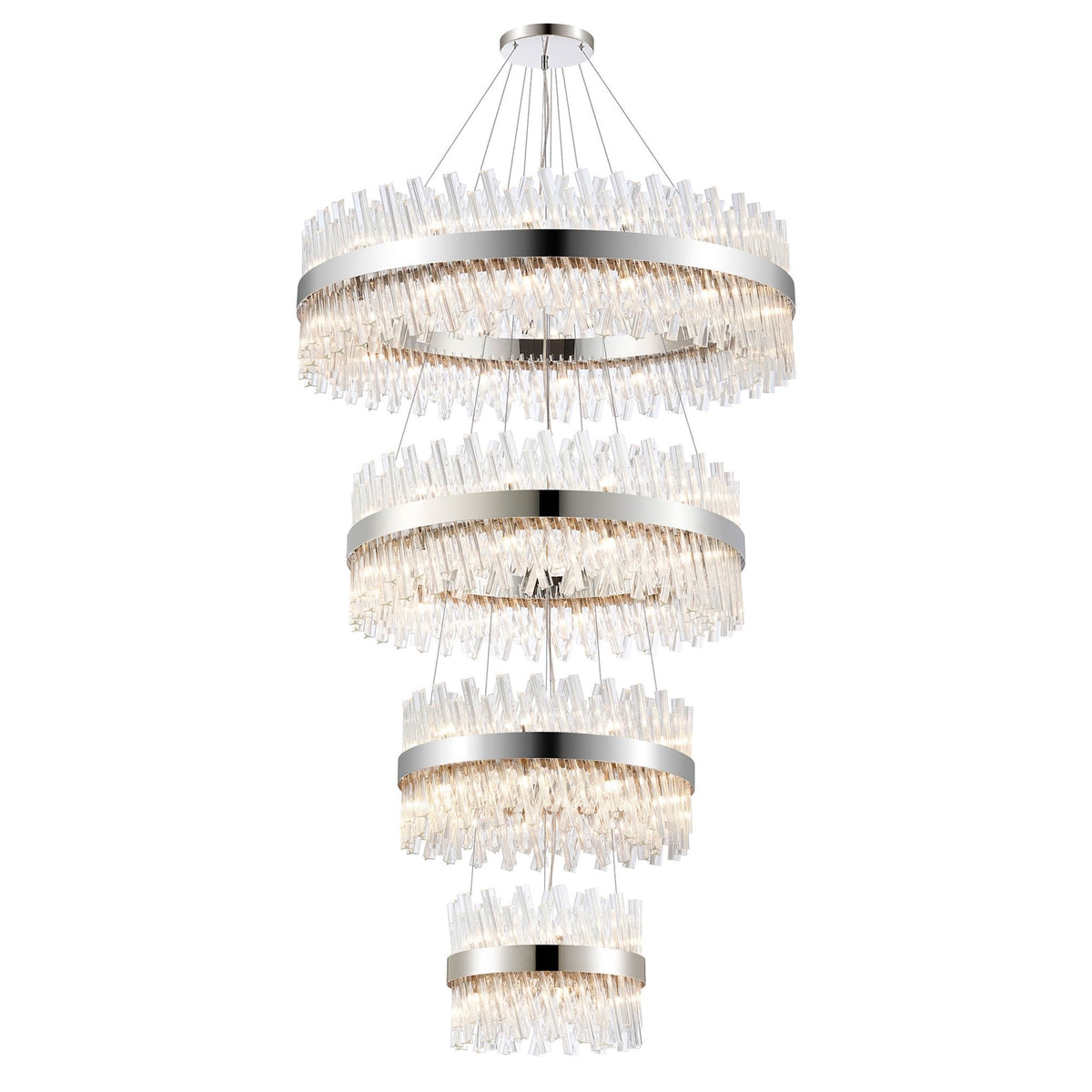 Kelly Four Tier Pendant 40cm, 60cm, 80cm & 100cm Tiers in Polished Nickel & Clear Glass