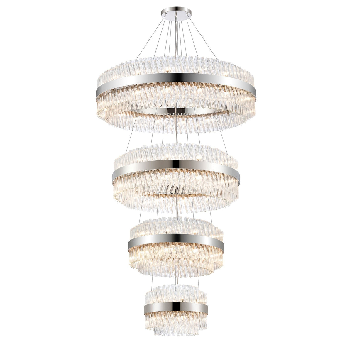 Kelly Four Tier Pendant 40cm, 60cm, 80cm & 100cm Tiers in Polished Nickel & Clear Glass